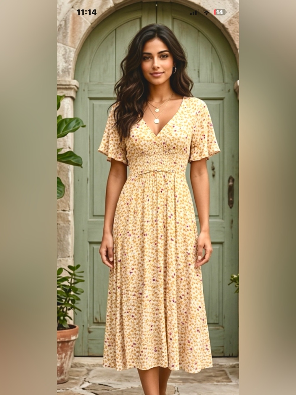Free People "In Full Bloom" Floral V-Neck Midi Dress Flutter Sleeves Size: XS